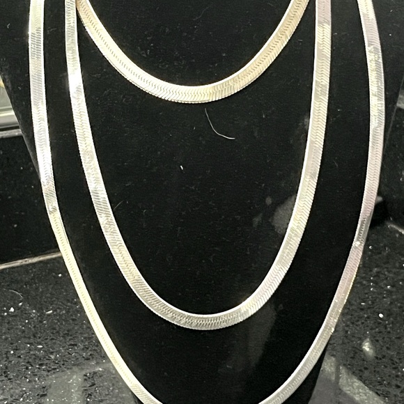 Diamond cut herringbone statement sterling silver necklace chain vintage QVC - Picture 3 of 3